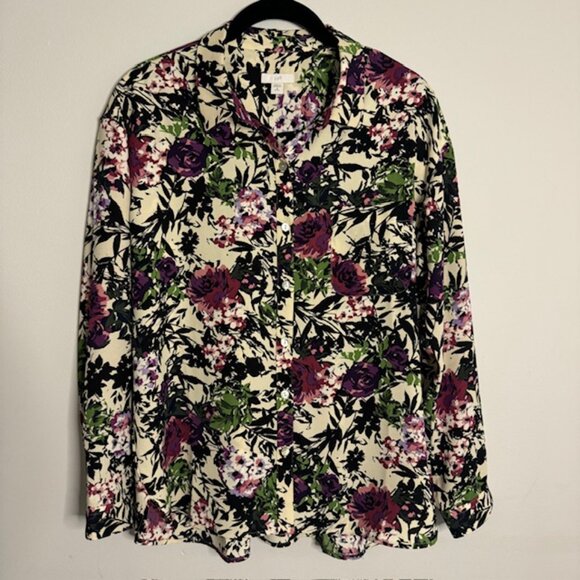 J. Jill Floral Long Sleeve Lightweight Button Up Blouse Size Medium - Picture 1 of 5